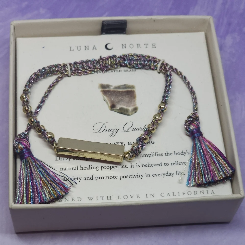 Luna Norte Multicolor Druzy Quartz Adjustable Bracelet NWT
